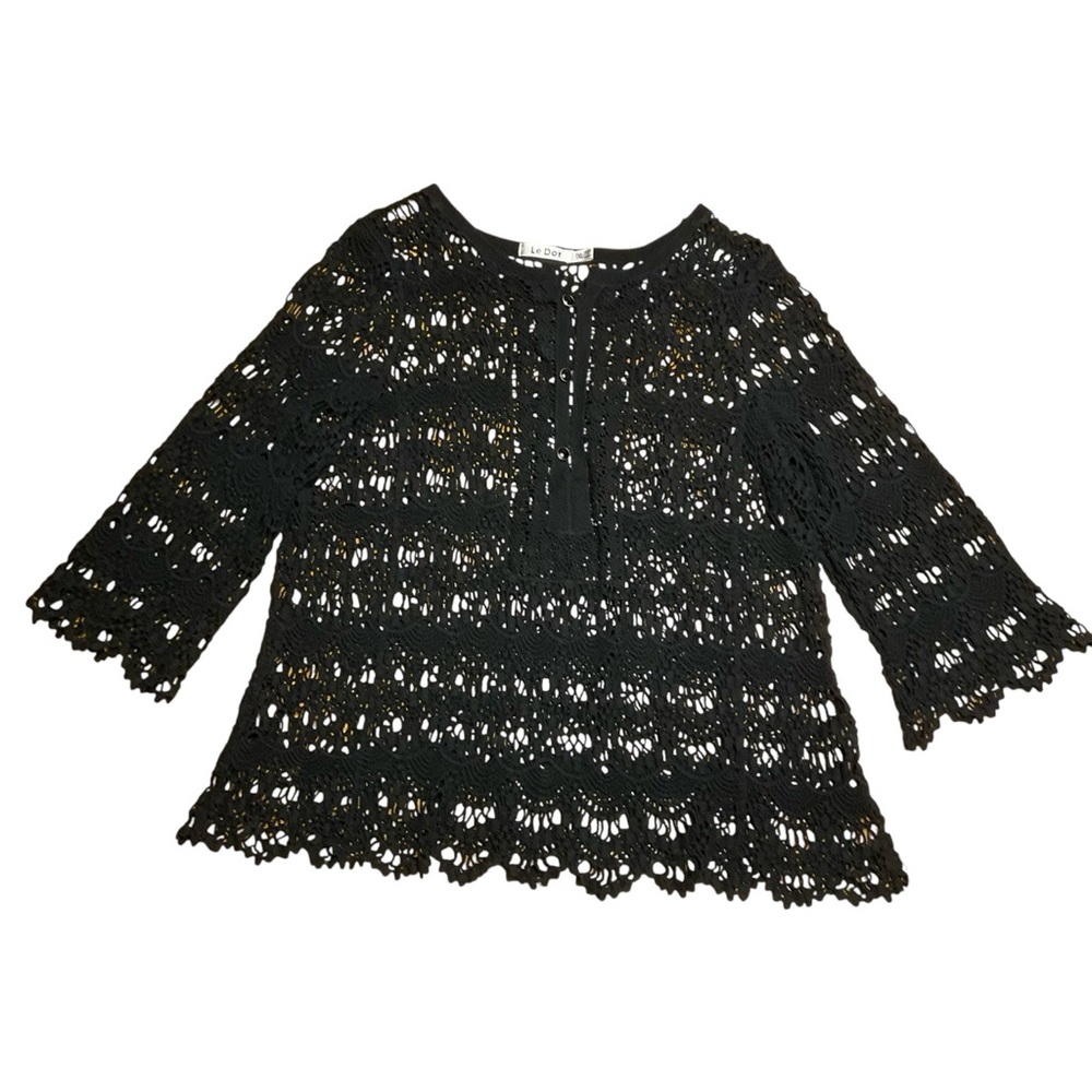 Le Dor Black Crochet Feminine Top 1XL (Junior’s)Boho-Chic Bohemian Date Night